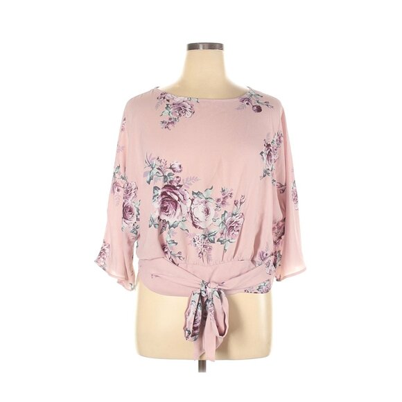 Soho New York & Company Floral Print Pink Tie-Front Blouse XL - Picture 1 of 3